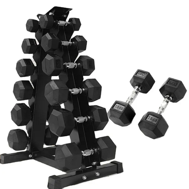 Dumbbell rack tripod dumbbell car can be placed hexagonal plastic plating fixed dumbbell home fitness equipment 