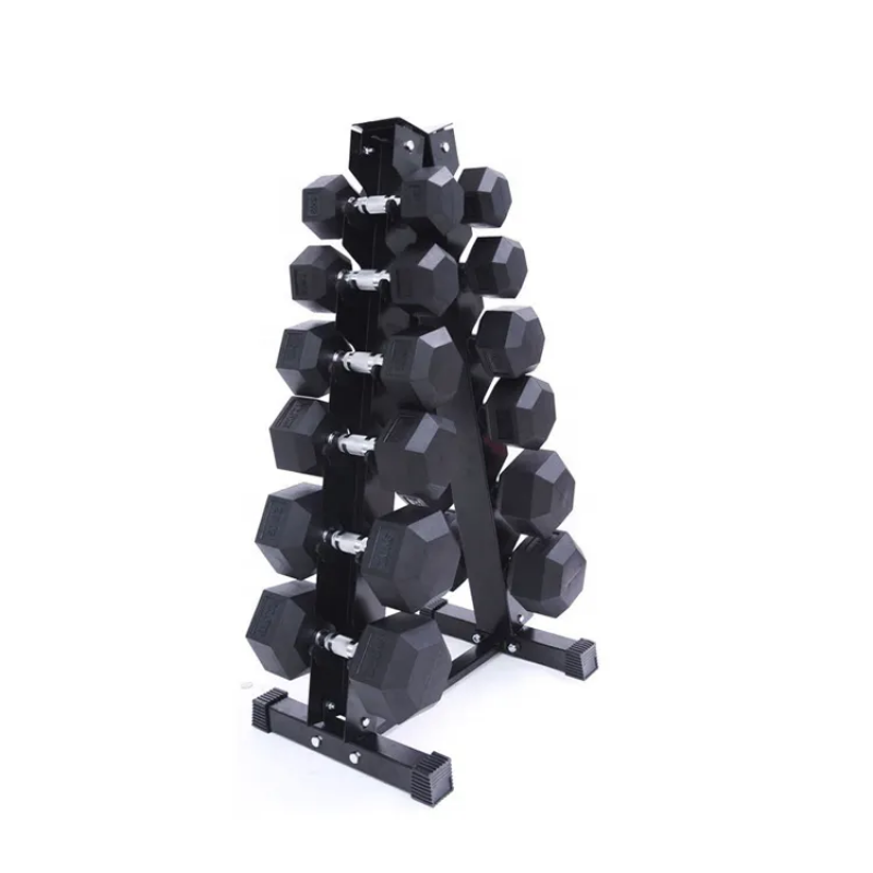 Dumbbell rack tripod dumbbell car can be placed hexagonal plastic plating fixed dumbbell home fitness equipment 