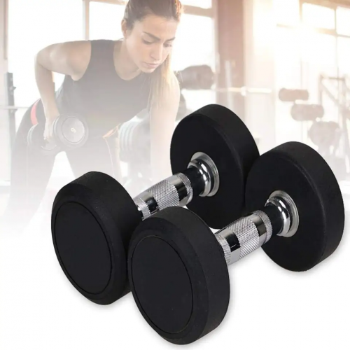 Hot sale Black Rubber Coated gym weightlifting dumbbell set