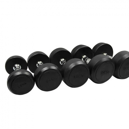 Hot sale Black Rubber Coated gym weightlifting dumbbell set