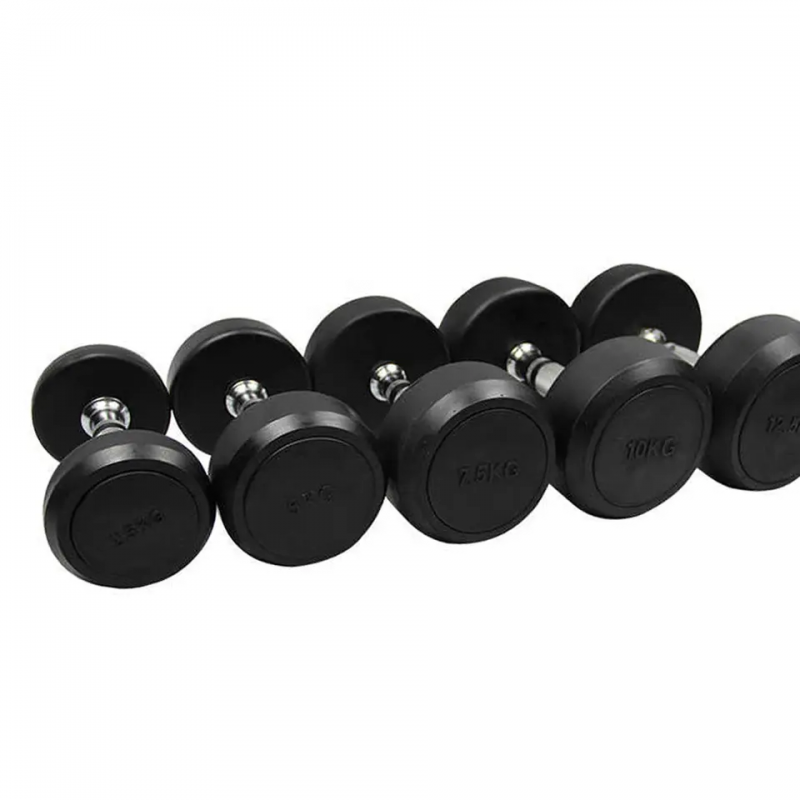 Hot sale Black Rubber Coated gym weightlifting dumbbell set 