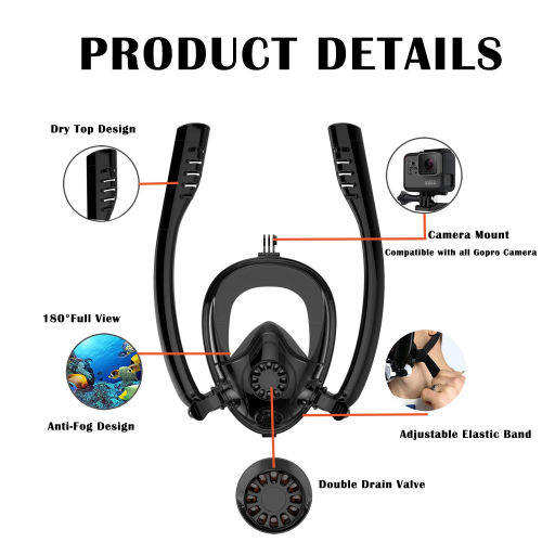 Double tube snorkeling mask Full dry snorkeling mask High resolution anti-fog adult swimming diving suit