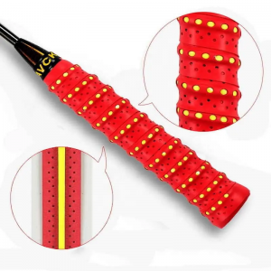 Double color perforated hand rubber badminton racket 