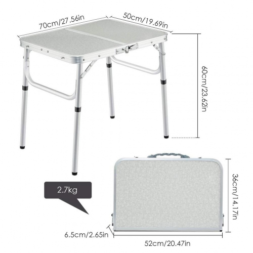 Camping Outdoor Aluminum Folding Picnic BBQ Table Adjustable Height Lightweight