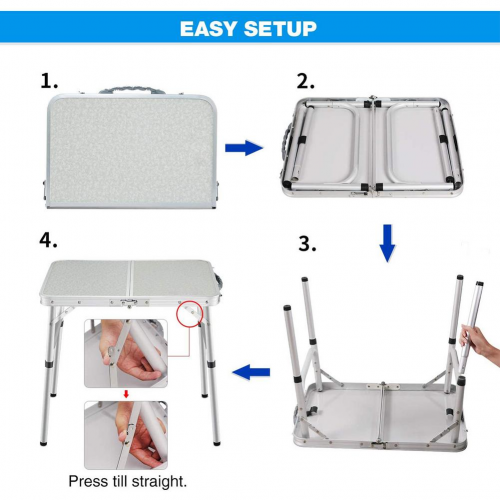 Camping Outdoor Aluminum Folding Picnic BBQ Table Adjustable Height Lightweight