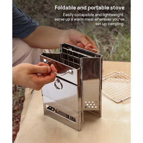 Square wood stove Outdoor Barbecue Stove Portable Lightweight Stainless Steel Camping