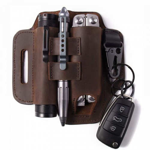 Outdoor camping tool EDC tactical leather case flashlight case leather multi-functional edc knife case