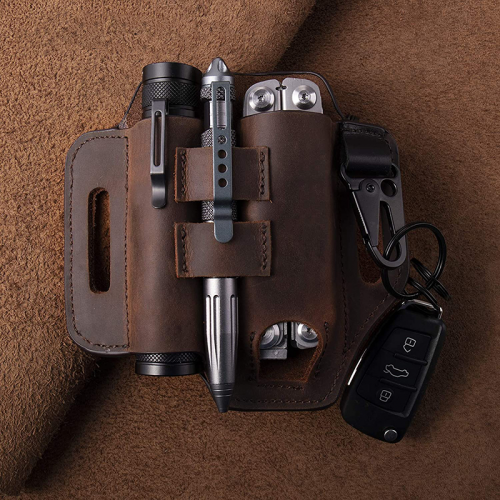 Outdoor camping tool EDC tactical leather case flashlight case leather multi-functional edc knife case