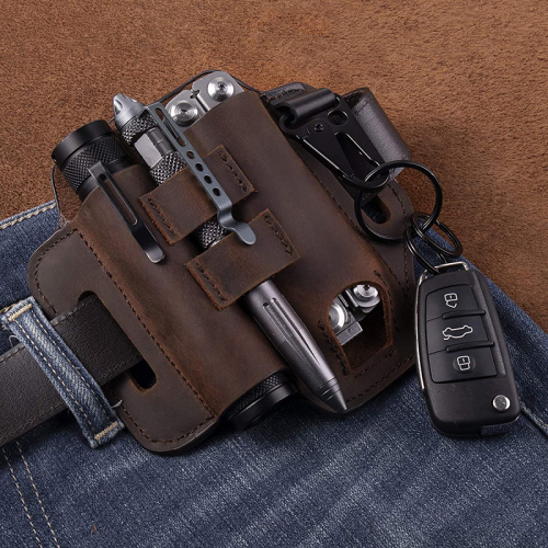 Outdoor camping tool EDC tactical leather case flashlight case leather multi-functional edc knife case