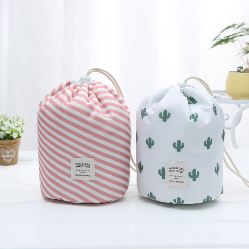 New large-capacity multi-functional portable drawstring travel storage bag light luxury cylindrical cosmetic bag spot wholesale