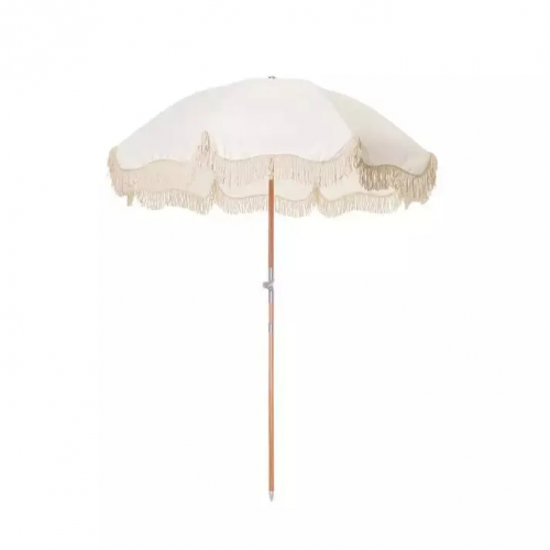 Outdoor seaside windproof water-splashing-proof tassel wooden rod sunshade logo customization