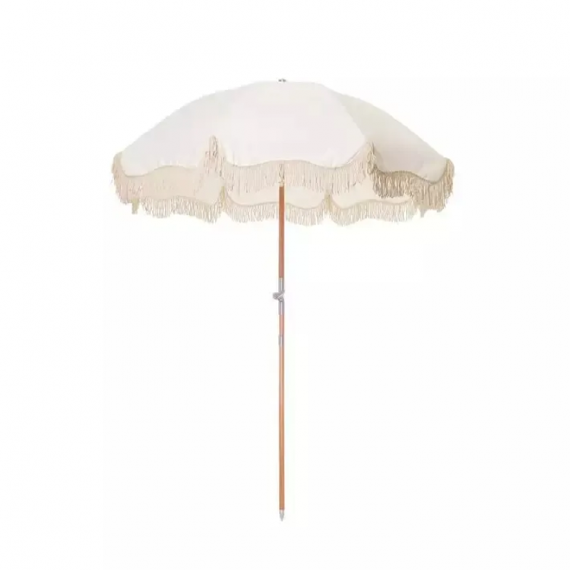 Outdoor seaside windproof water-splashing-proof tassel wooden rod sunshade logo customization 