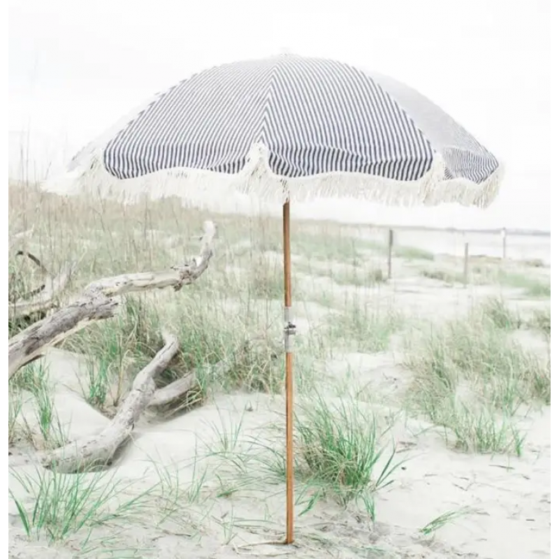 Outdoor seaside windproof water-splashing-proof tassel wooden rod sunshade logo customization