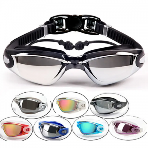 Swimming goggles one-piece earplugs waterproof anti-fog high-definition myopia adult swimming goggles large frame electroplating swimming goggles