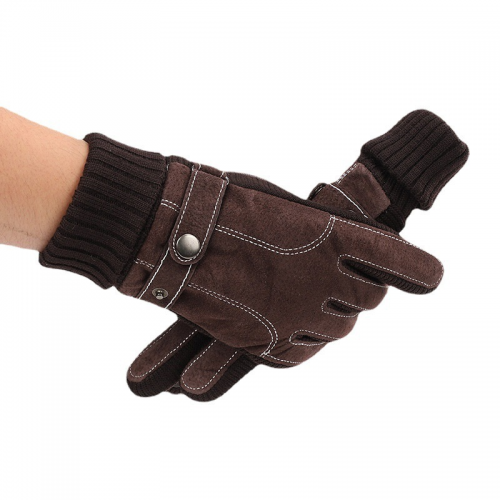 Leather gloves in winter for men thickened with wool and warm pig skin touch screen for riding motorcycles to protect against cold and wind in winter for men