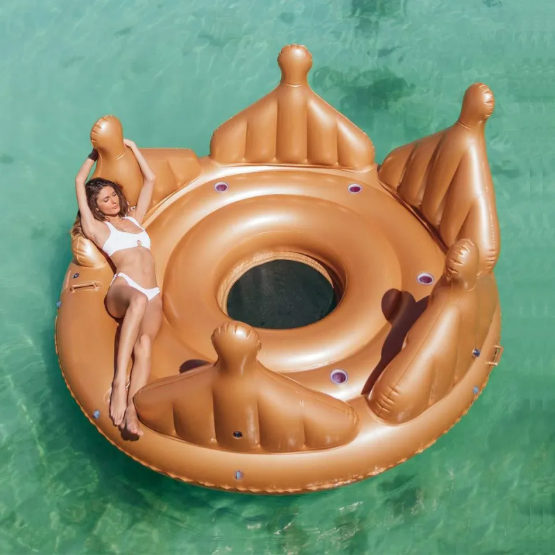 Customizable inflatable crown floating bed for 6 people floating pad water deckchair recreational floating bed 